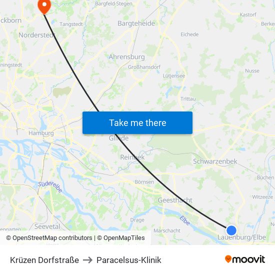 Krüzen Dorfstraße to Paracelsus-Klinik map