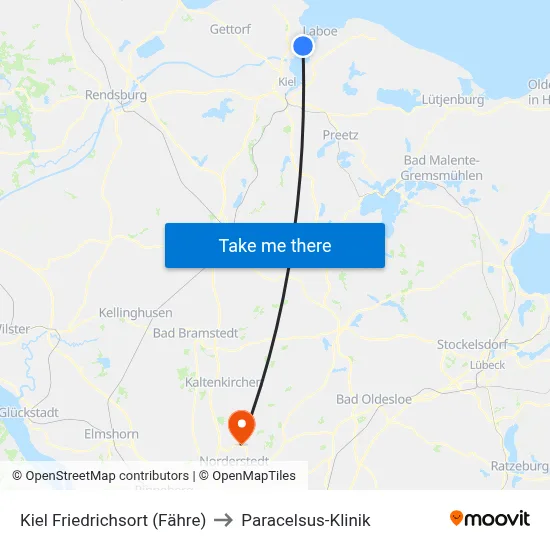 Kiel Friedrichsort (Fähre) to Paracelsus-Klinik map