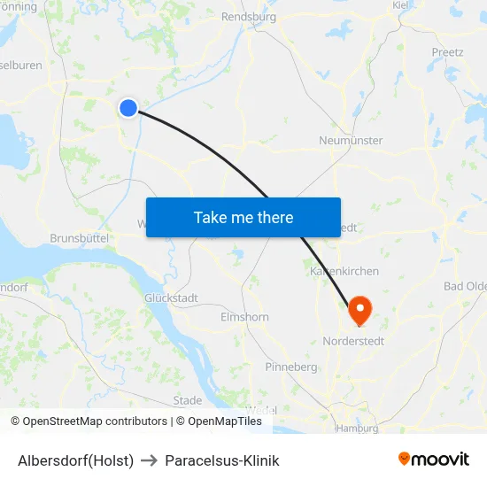 Albersdorf(Holst) to Paracelsus-Klinik map