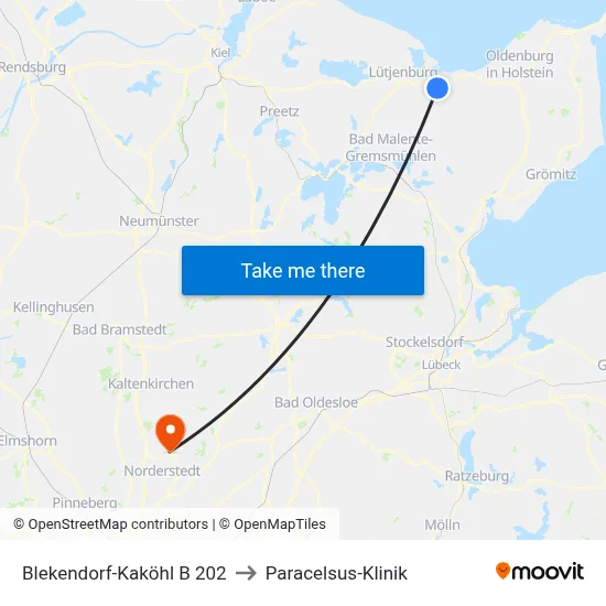Blekendorf-Kaköhl B 202 to Paracelsus-Klinik map
