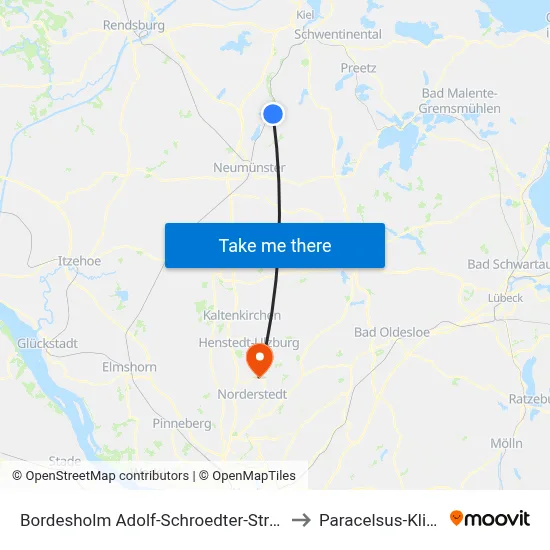 Bordesholm Adolf-Schroedter-Straße to Paracelsus-Klinik map