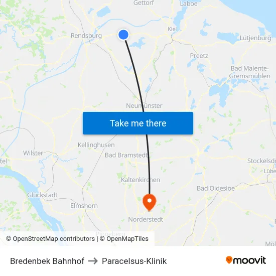 Bredenbek Bahnhof to Paracelsus-Klinik map