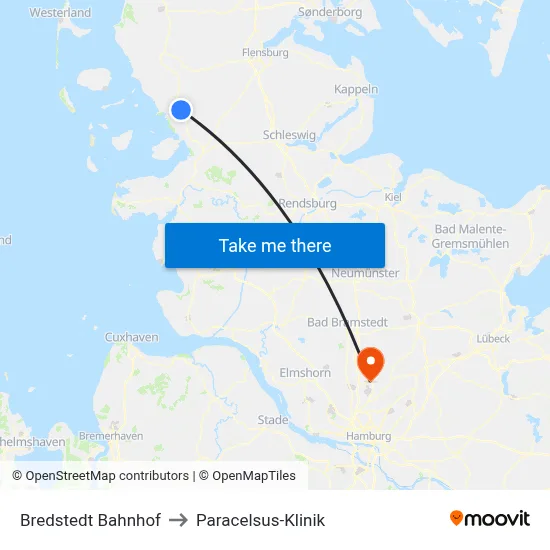 Bredstedt Bahnhof to Paracelsus-Klinik map