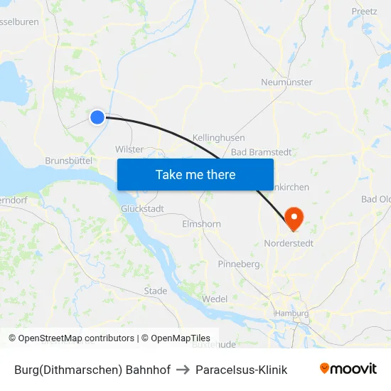 Burg(Dithmarschen) Bahnhof to Paracelsus-Klinik map