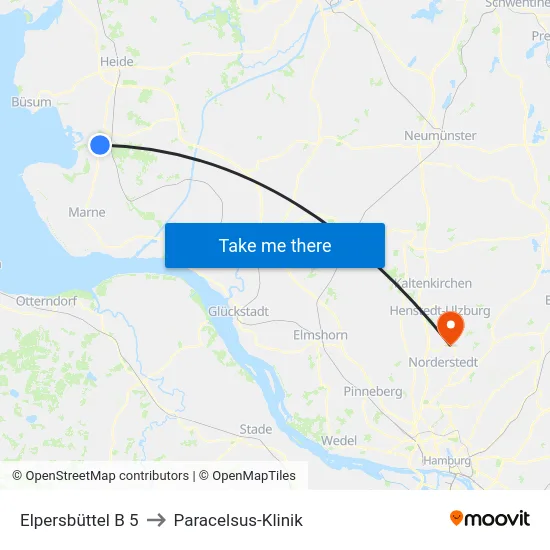 Elpersbüttel B 5 to Paracelsus-Klinik map
