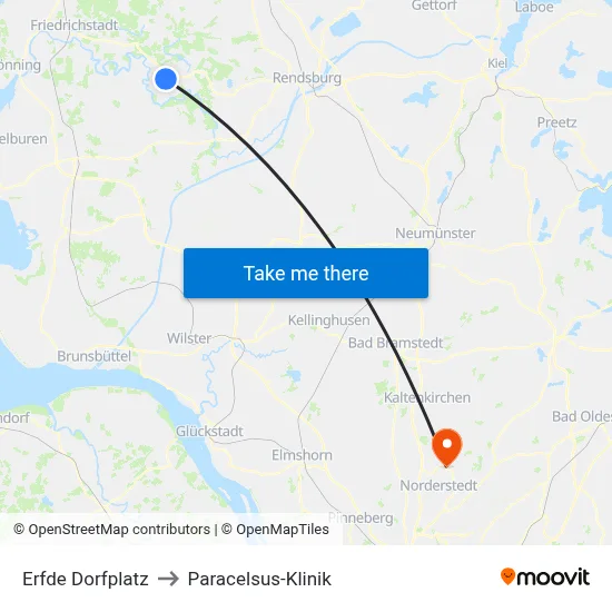 Erfde Dorfplatz to Paracelsus-Klinik map