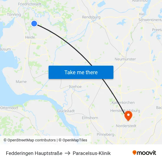 Fedderingen Hauptstraße to Paracelsus-Klinik map