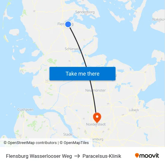 Flensburg Wasserlooser Weg to Paracelsus-Klinik map