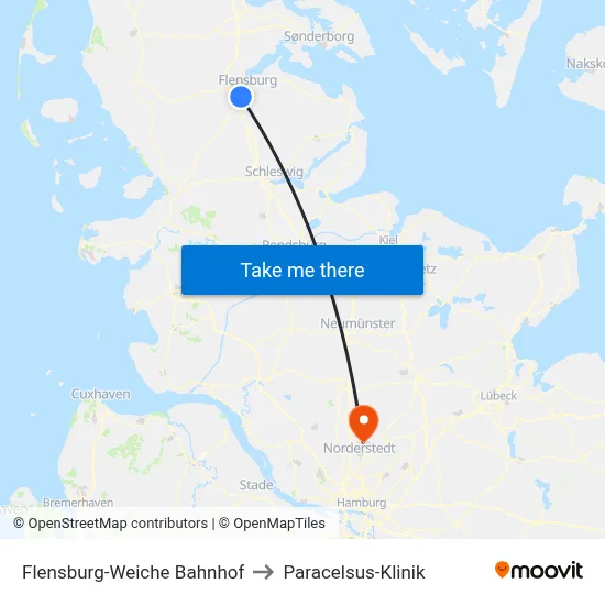 Flensburg-Weiche Bahnhof to Paracelsus-Klinik map