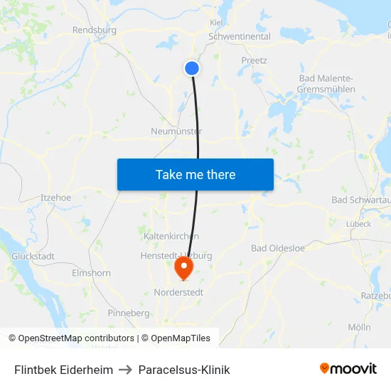 Flintbek Eiderheim to Paracelsus-Klinik map