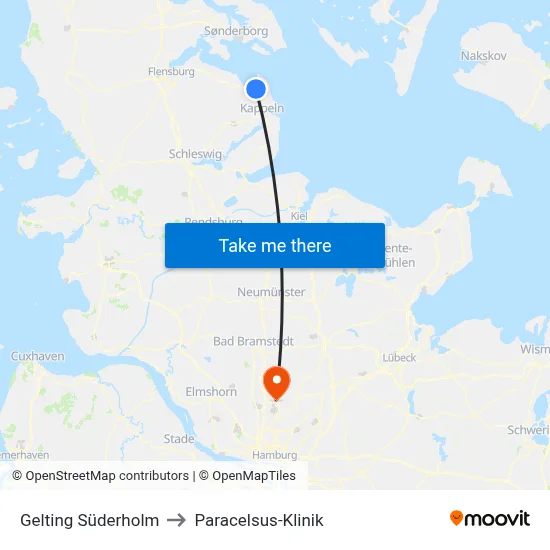 Gelting Süderholm to Paracelsus-Klinik map