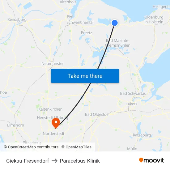 Giekau-Fresendorf to Paracelsus-Klinik map