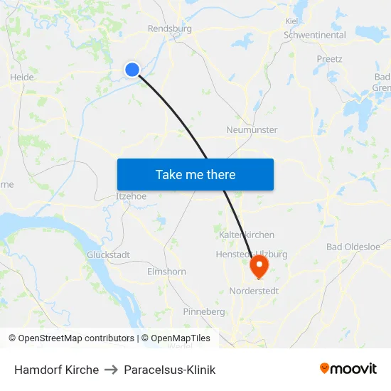 Hamdorf Kirche to Paracelsus-Klinik map