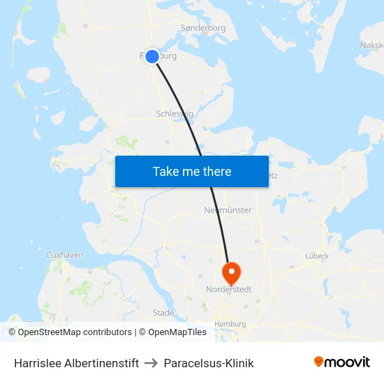 Harrislee Albertinenstift to Paracelsus-Klinik map