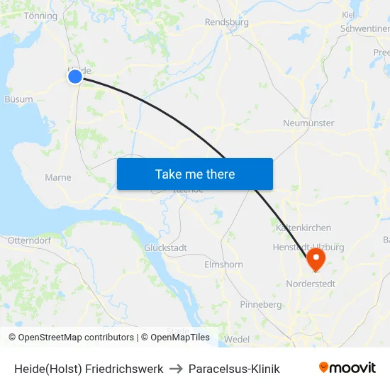 Heide(Holst) Friedrichswerk to Paracelsus-Klinik map