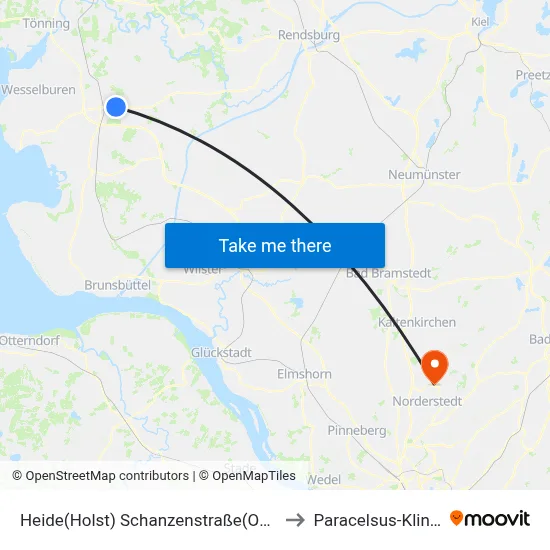Heide(Holst) Schanzenstraße(Ost) to Paracelsus-Klinik map