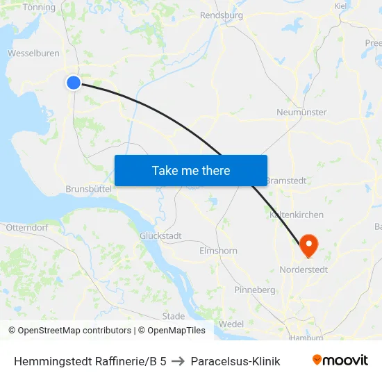Hemmingstedt Raffinerie/B 5 to Paracelsus-Klinik map