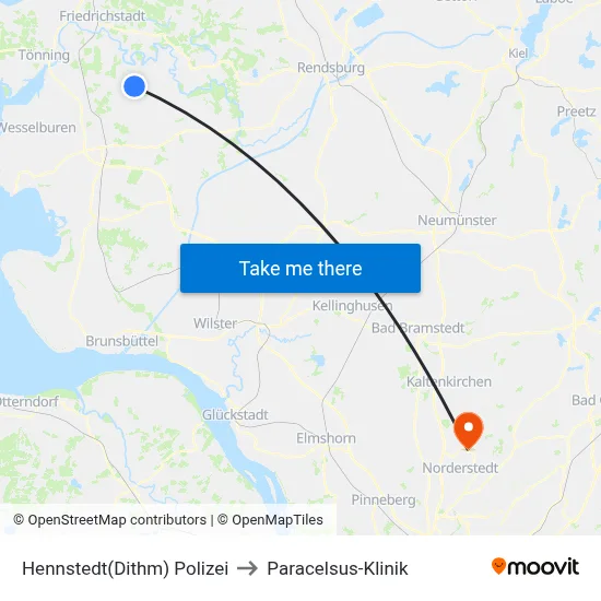 Hennstedt(Dithm) Polizei to Paracelsus-Klinik map