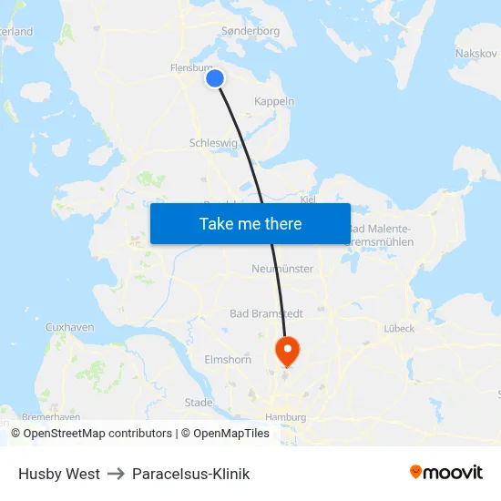 Husby West to Paracelsus-Klinik map