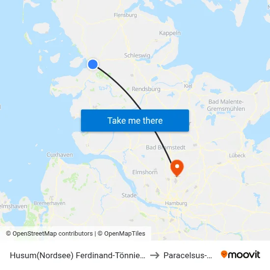Husum(Nordsee) Ferdinand-Tönnies-Schule to Paracelsus-Klinik map