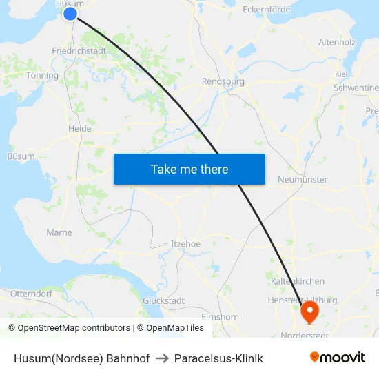 Husum(Nordsee) Bahnhof to Paracelsus-Klinik map