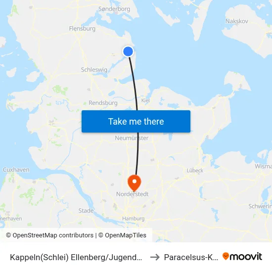 Kappeln(Schlei) Ellenberg/Jugendherberge to Paracelsus-Klinik map