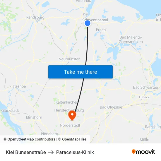 Kiel Bunsenstraße to Paracelsus-Klinik map