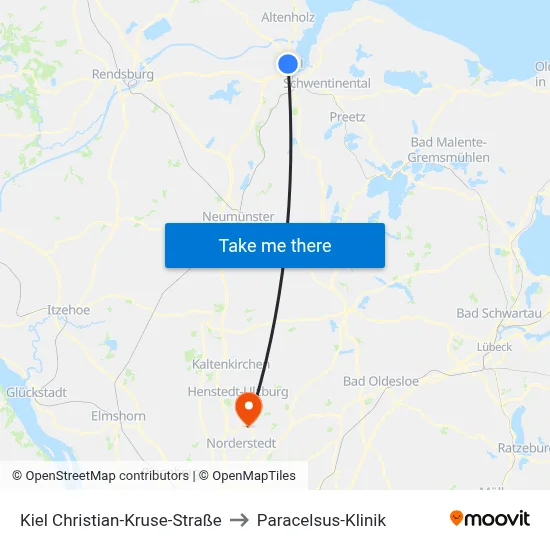 Kiel Christian-Kruse-Straße to Paracelsus-Klinik map