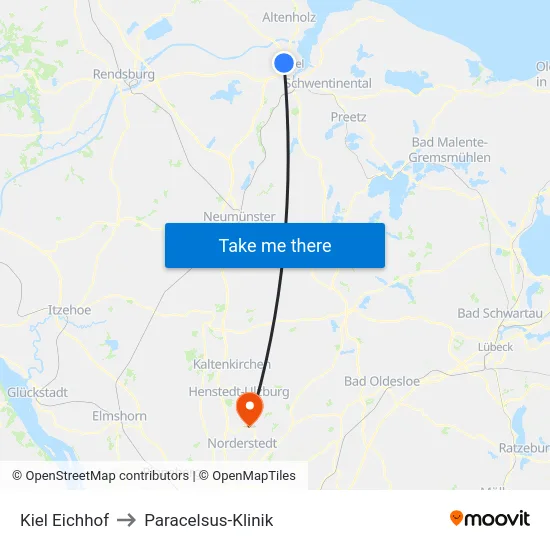 Kiel Eichhof to Paracelsus-Klinik map