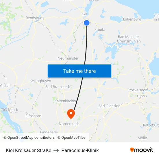 Kiel Kreisauer Straße to Paracelsus-Klinik map