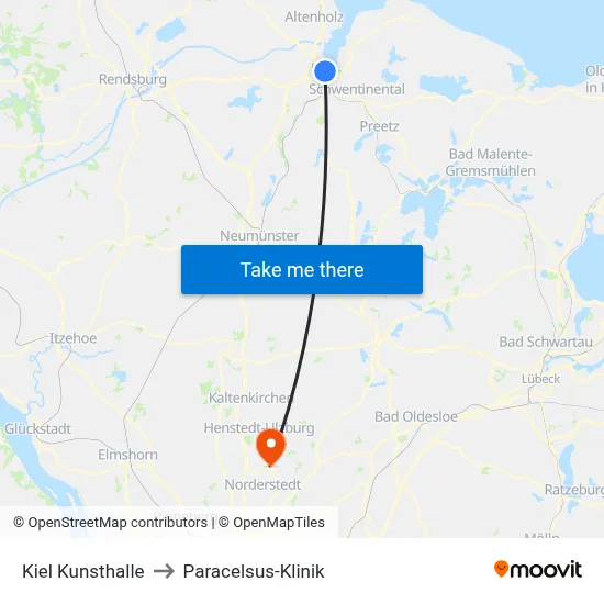 Kiel Kunsthalle to Paracelsus-Klinik map