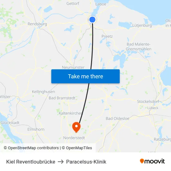 Kiel Reventloubrücke to Paracelsus-Klinik map