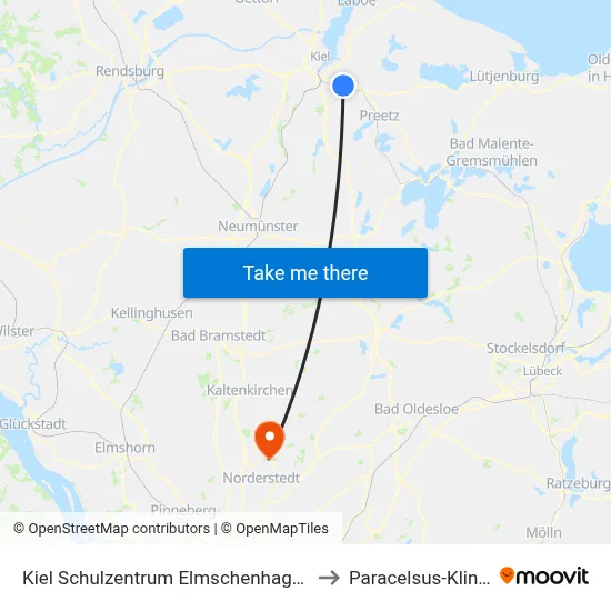 Kiel Schulzentrum Elmschenhagen to Paracelsus-Klinik map