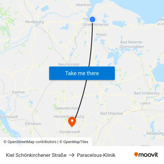 Kiel Schönkirchener Straße to Paracelsus-Klinik map