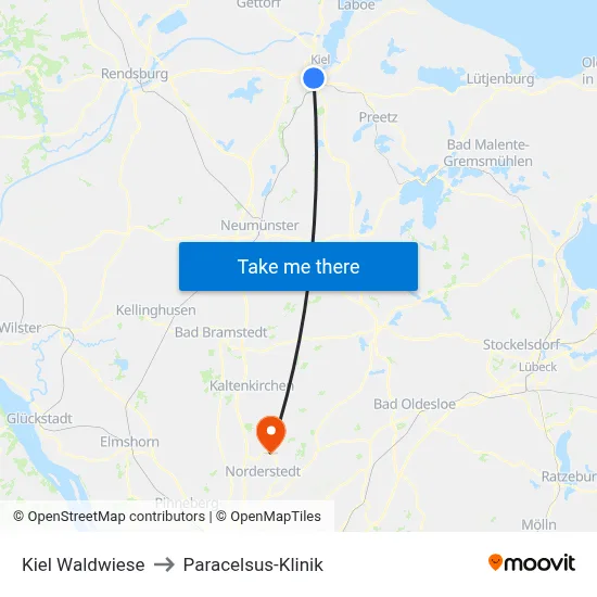 Kiel Waldwiese to Paracelsus-Klinik map