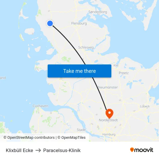 Klixbüll Ecke to Paracelsus-Klinik map