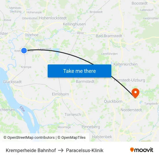 Kremperheide Bahnhof to Paracelsus-Klinik map