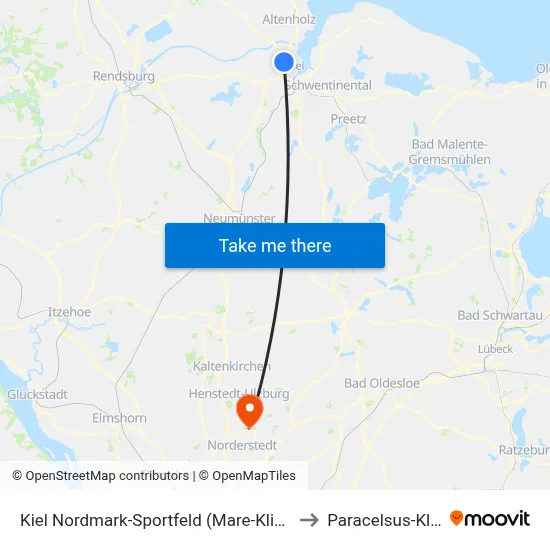 Kiel Nordmark-Sportfeld (Mare-Klinikum) to Paracelsus-Klinik map