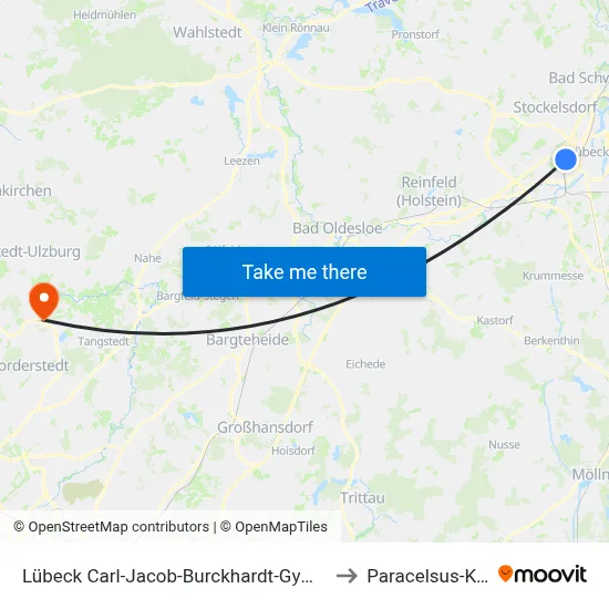 Lübeck Carl-Jacob-Burckhardt-Gymnasium to Paracelsus-Klinik map