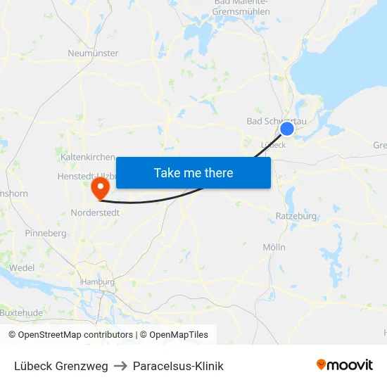 Lübeck Grenzweg to Paracelsus-Klinik map