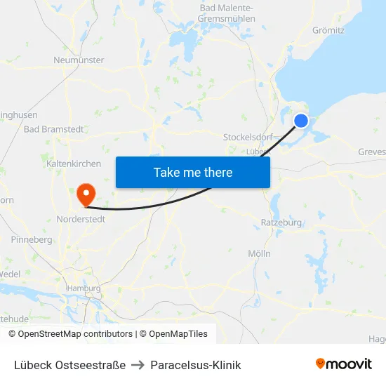 Lübeck Ostseestraße to Paracelsus-Klinik map