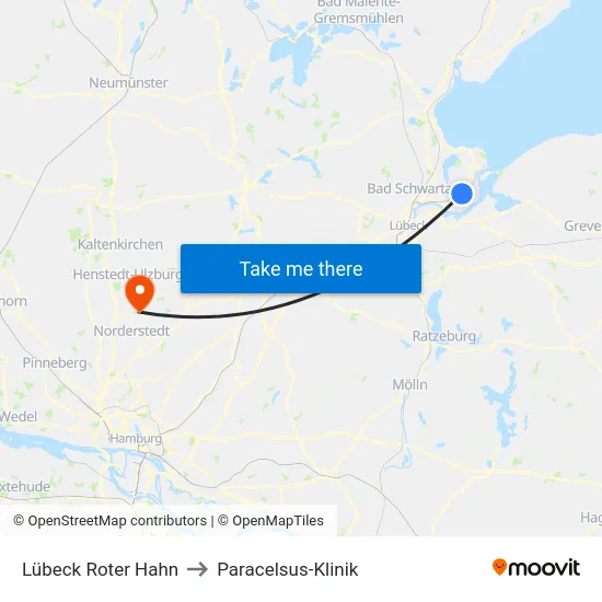 Lübeck Roter Hahn to Paracelsus-Klinik map