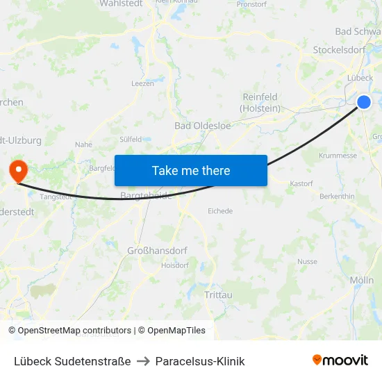 Lübeck Sudetenstraße to Paracelsus-Klinik map