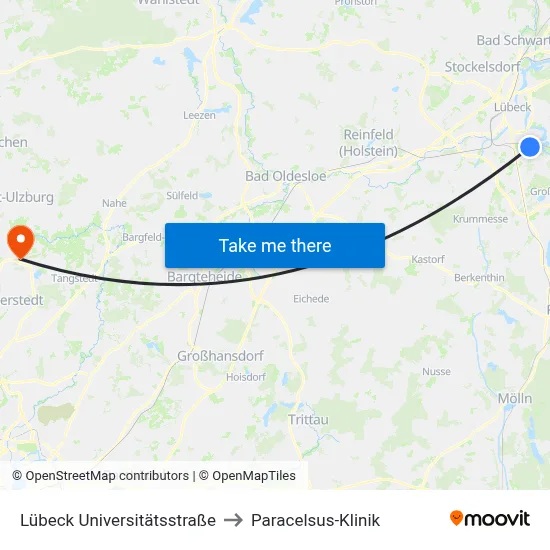 Lübeck Universitätsstraße to Paracelsus-Klinik map