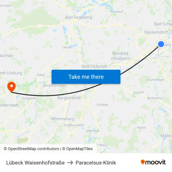 Lübeck Waisenhofstraße to Paracelsus-Klinik map