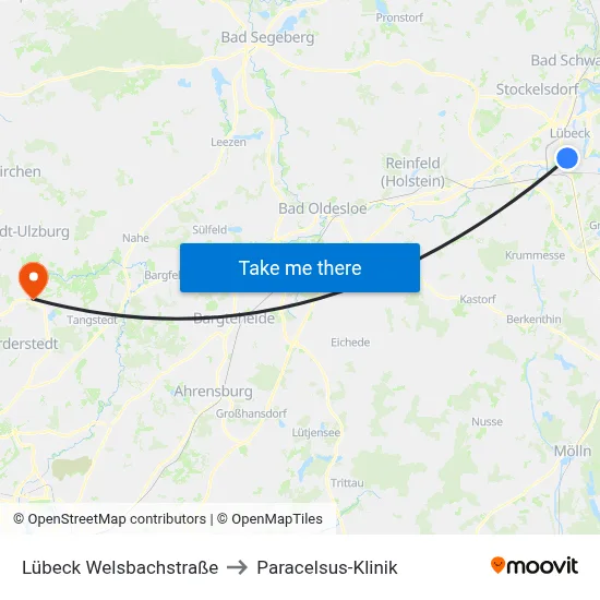 Lübeck Welsbachstraße to Paracelsus-Klinik map