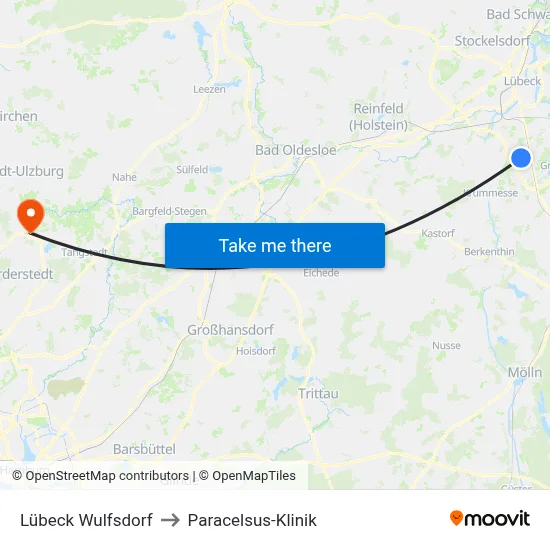 Lübeck Wulfsdorf to Paracelsus-Klinik map
