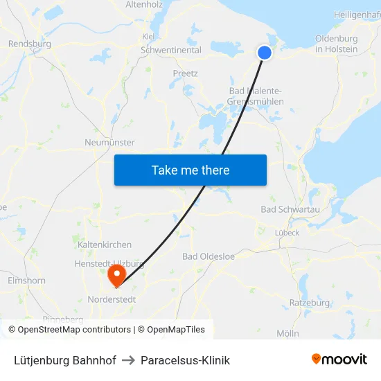 Lütjenburg Bahnhof to Paracelsus-Klinik map