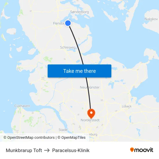 Munkbrarup Toft to Paracelsus-Klinik map