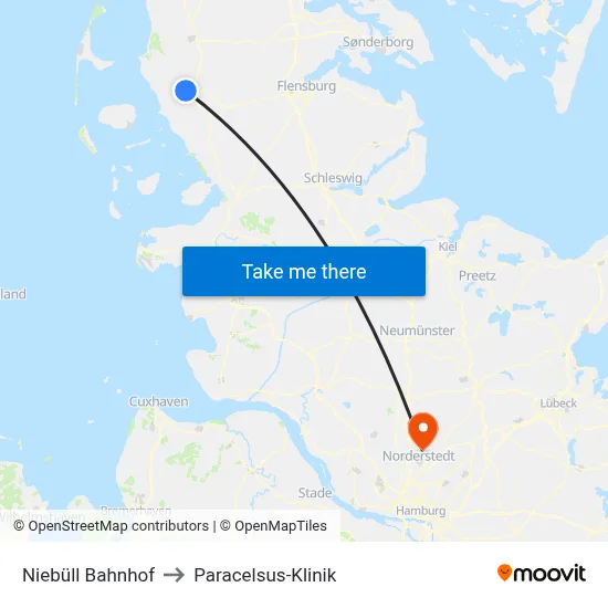 Niebüll Bahnhof to Paracelsus-Klinik map